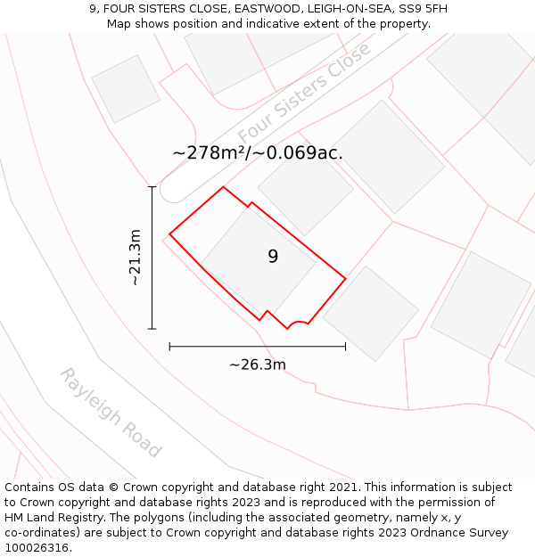 9, FOUR SISTERS CLOSE, EASTWOOD, LEIGH-ON-SEA, SS9 5FH: Plot and title map