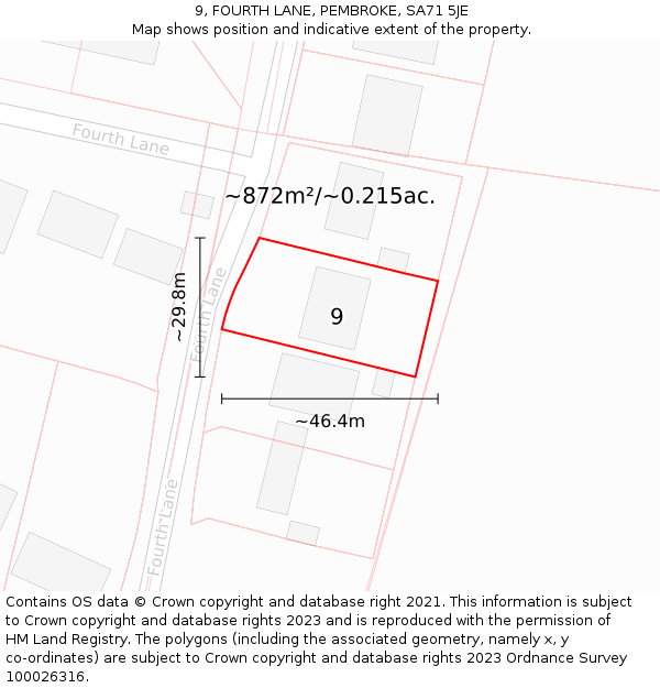 9, FOURTH LANE, PEMBROKE, SA71 5JE: Plot and title map