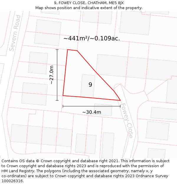 9, FOWEY CLOSE, CHATHAM, ME5 8JX: Plot and title map