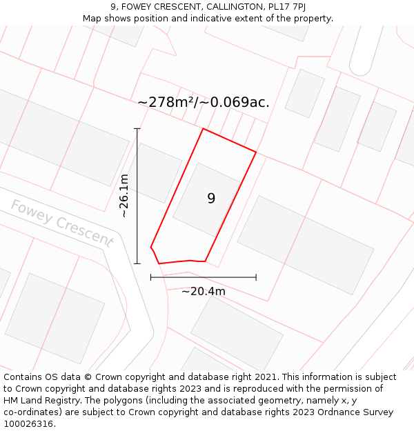 9, FOWEY CRESCENT, CALLINGTON, PL17 7PJ: Plot and title map