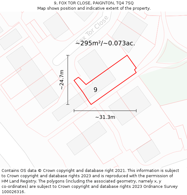 9, FOX TOR CLOSE, PAIGNTON, TQ4 7SQ: Plot and title map