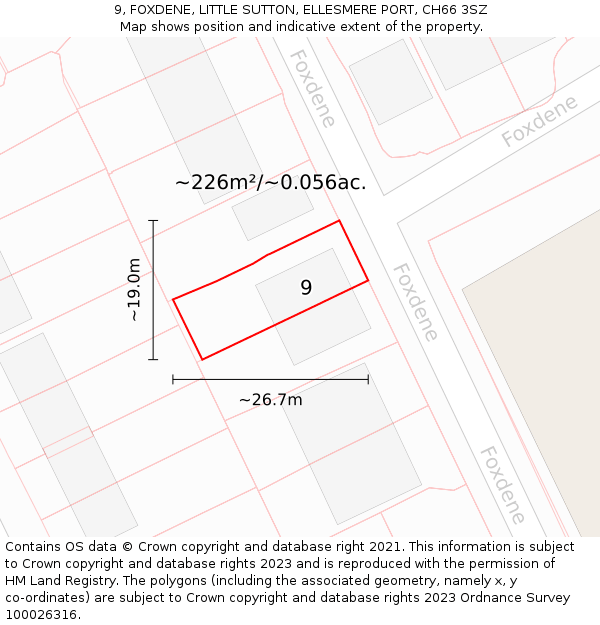 9, FOXDENE, LITTLE SUTTON, ELLESMERE PORT, CH66 3SZ: Plot and title map