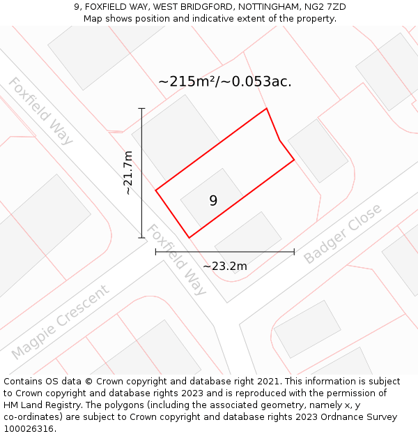 9, FOXFIELD WAY, WEST BRIDGFORD, NOTTINGHAM, NG2 7ZD: Plot and title map