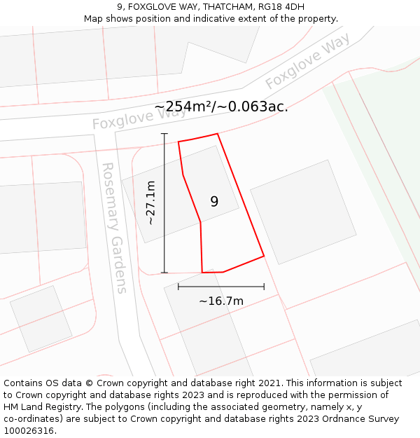 9, FOXGLOVE WAY, THATCHAM, RG18 4DH: Plot and title map