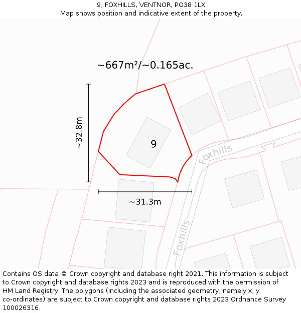 9, FOXHILLS, VENTNOR, PO38 1LX: Plot and title map