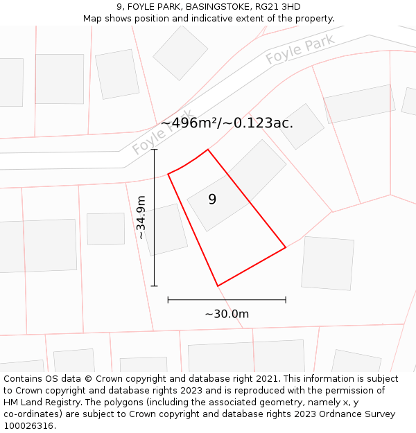 9, FOYLE PARK, BASINGSTOKE, RG21 3HD: Plot and title map