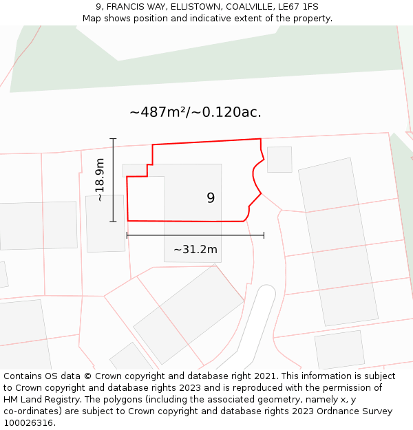 9, FRANCIS WAY, ELLISTOWN, COALVILLE, LE67 1FS: Plot and title map