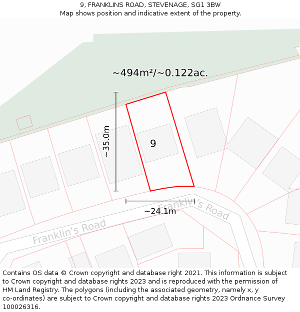 9, FRANKLINS ROAD, STEVENAGE, SG1 3BW: Plot and title map