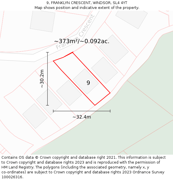 9, FRANKLYN CRESCENT, WINDSOR, SL4 4YT: Plot and title map