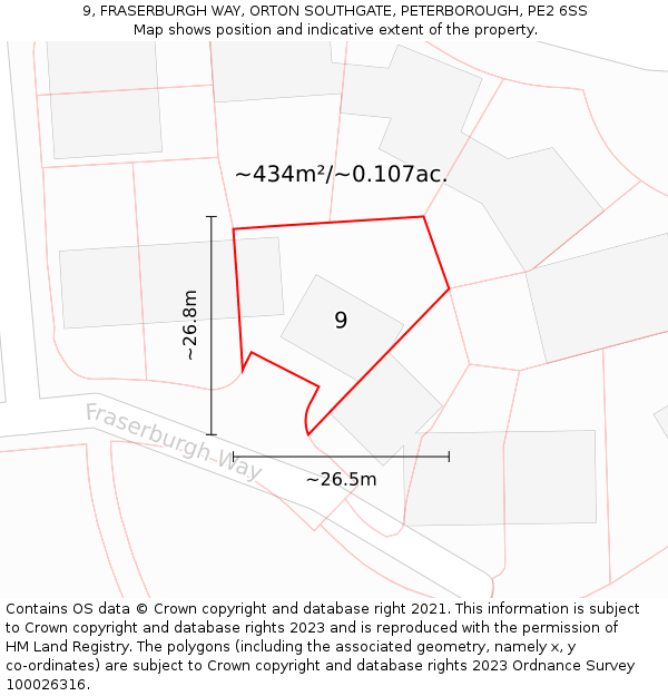 9, FRASERBURGH WAY, ORTON SOUTHGATE, PETERBOROUGH, PE2 6SS: Plot and title map