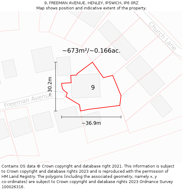 9, FREEMAN AVENUE, HENLEY, IPSWICH, IP6 0RZ: Plot and title map