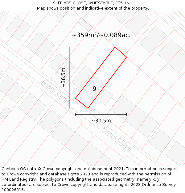 9, FRIARS CLOSE, WHITSTABLE, CT5 1NU: Plot and title map