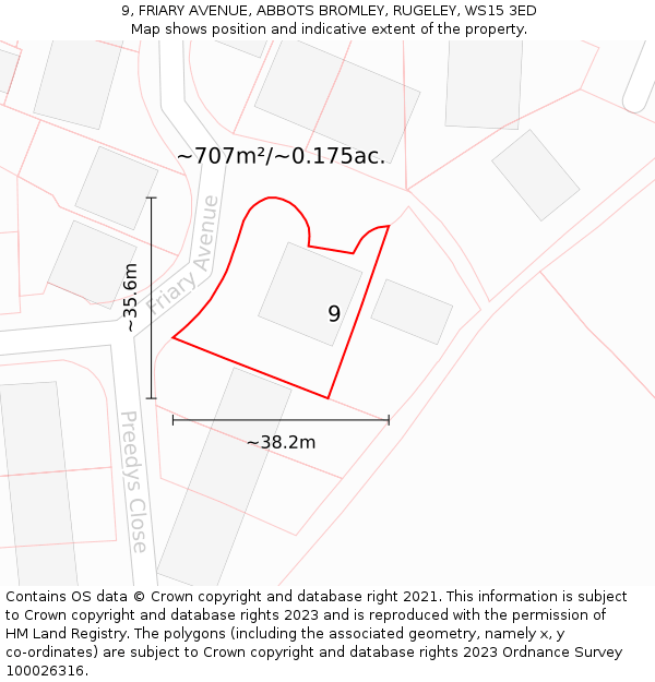 9, FRIARY AVENUE, ABBOTS BROMLEY, RUGELEY, WS15 3ED: Plot and title map