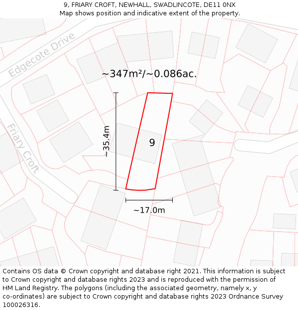 9, FRIARY CROFT, NEWHALL, SWADLINCOTE, DE11 0NX: Plot and title map