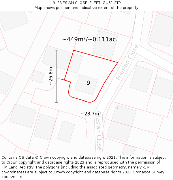 9, FRIESIAN CLOSE, FLEET, GU51 2TP: Plot and title map