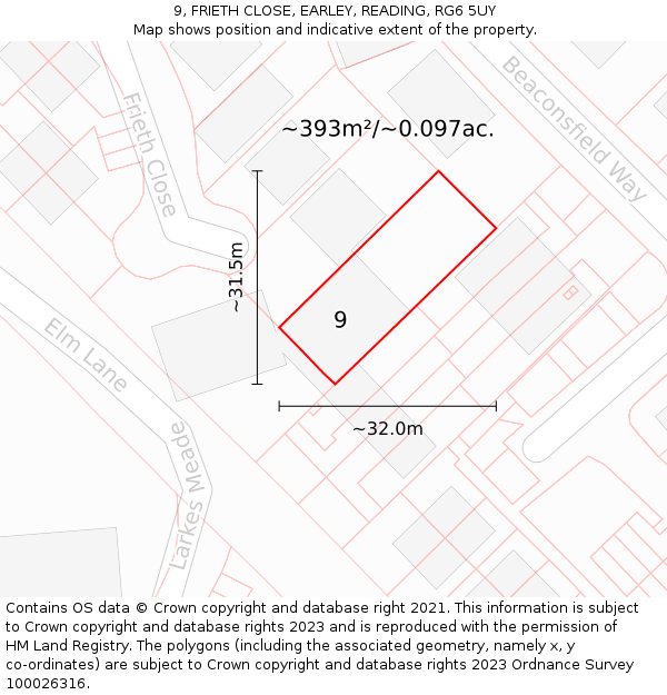 9, FRIETH CLOSE, EARLEY, READING, RG6 5UY: Plot and title map