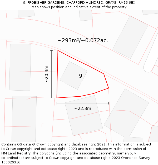 9, FROBISHER GARDENS, CHAFFORD HUNDRED, GRAYS, RM16 6EX: Plot and title map