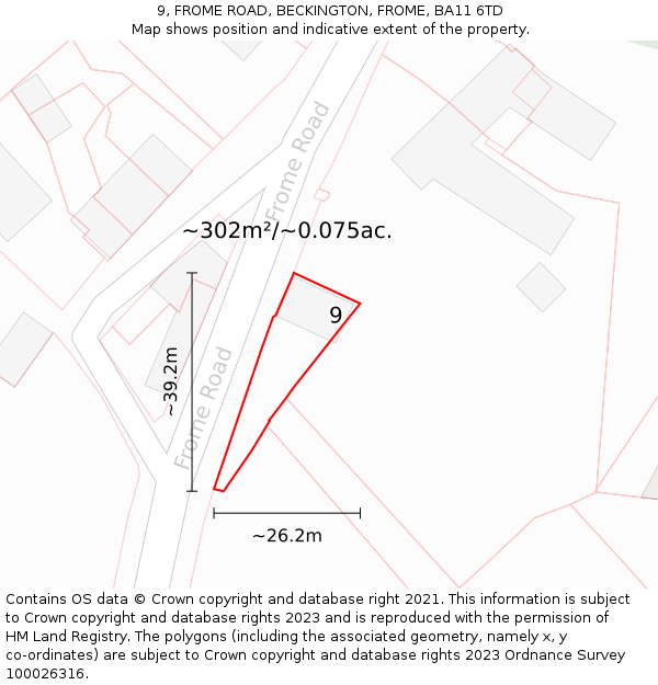 9, FROME ROAD, BECKINGTON, FROME, BA11 6TD: Plot and title map