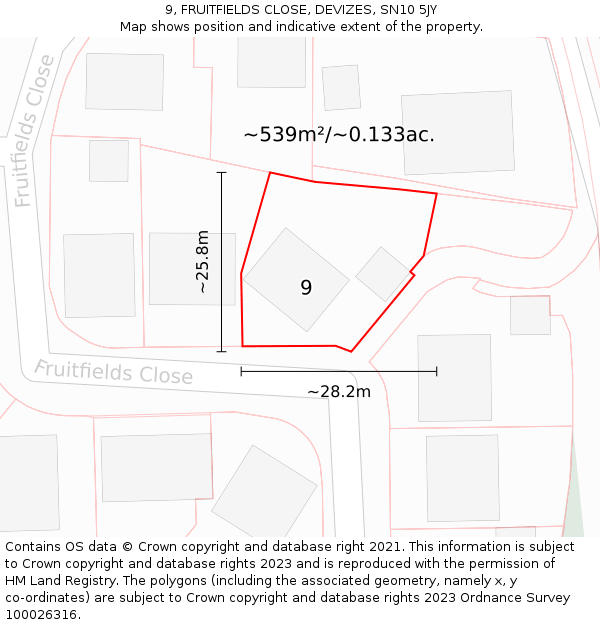 9, FRUITFIELDS CLOSE, DEVIZES, SN10 5JY: Plot and title map