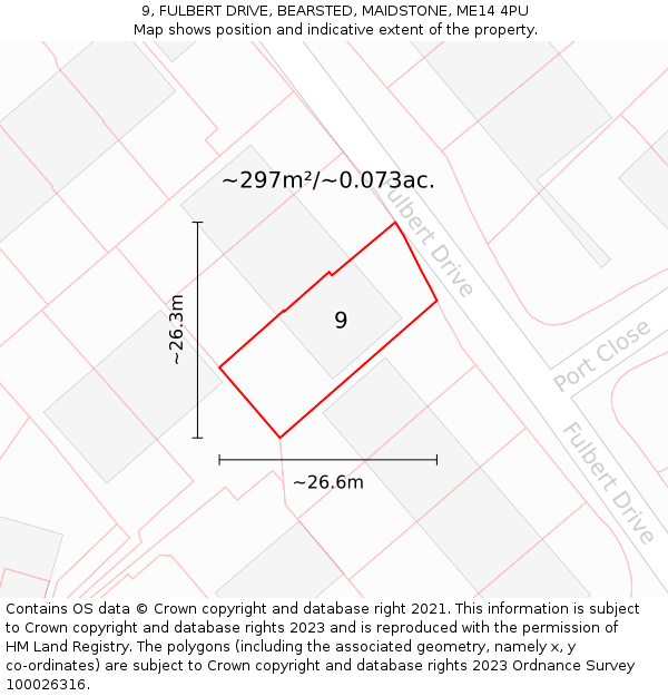 9, FULBERT DRIVE, BEARSTED, MAIDSTONE, ME14 4PU: Plot and title map