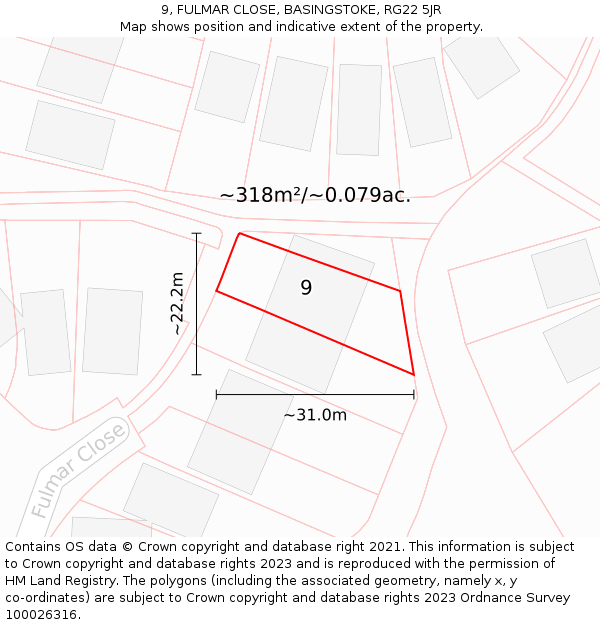 9, FULMAR CLOSE, BASINGSTOKE, RG22 5JR: Plot and title map