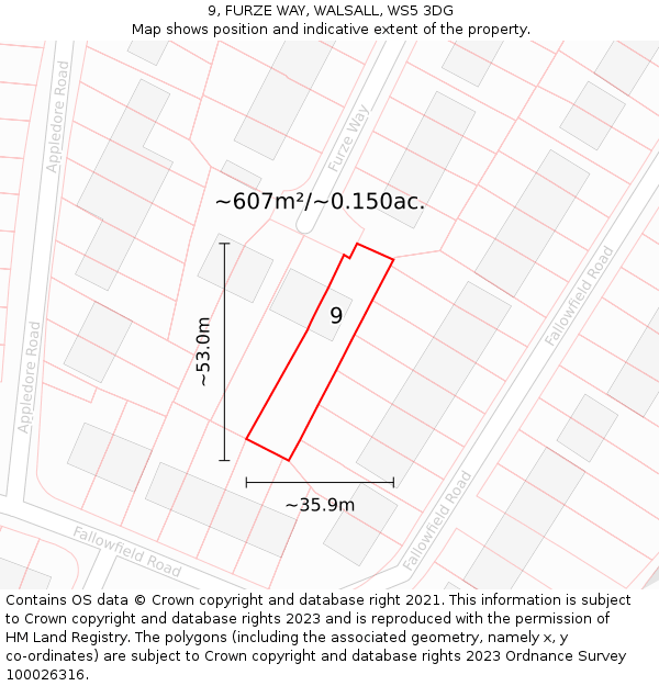 9, FURZE WAY, WALSALL, WS5 3DG: Plot and title map