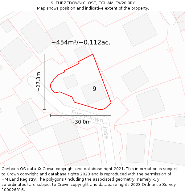 9, FURZEDOWN CLOSE, EGHAM, TW20 9PY: Plot and title map