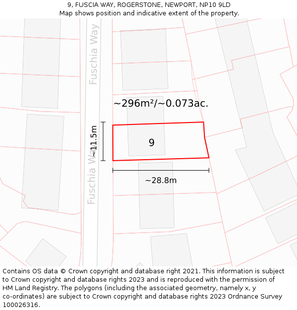 9, FUSCIA WAY, ROGERSTONE, NEWPORT, NP10 9LD: Plot and title map