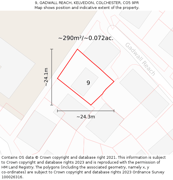 9, GADWALL REACH, KELVEDON, COLCHESTER, CO5 9PR: Plot and title map