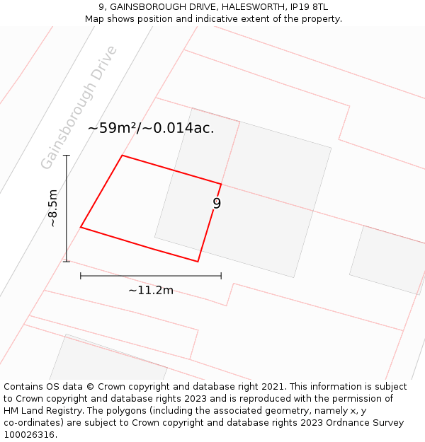 9, GAINSBOROUGH DRIVE, HALESWORTH, IP19 8TL: Plot and title map