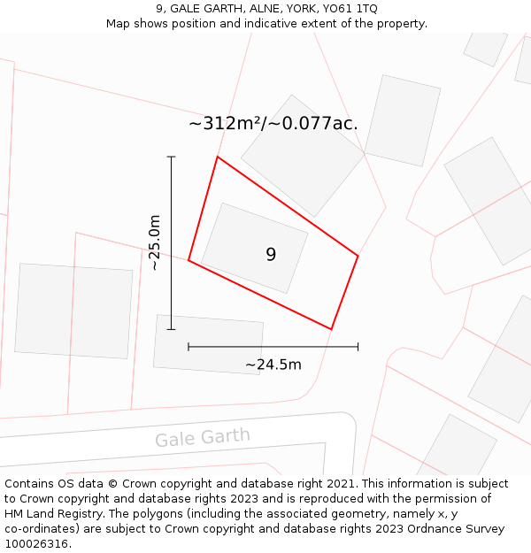 9, GALE GARTH, ALNE, YORK, YO61 1TQ: Plot and title map
