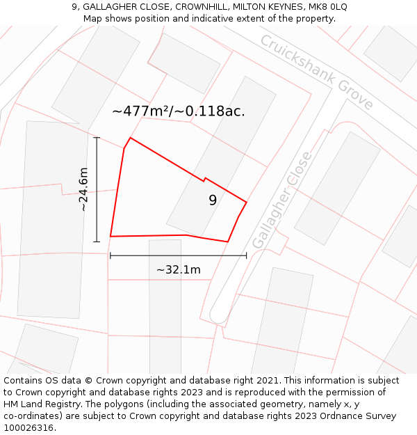 9, GALLAGHER CLOSE, CROWNHILL, MILTON KEYNES, MK8 0LQ: Plot and title map