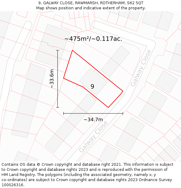 9, GALWAY CLOSE, RAWMARSH, ROTHERHAM, S62 5QT: Plot and title map