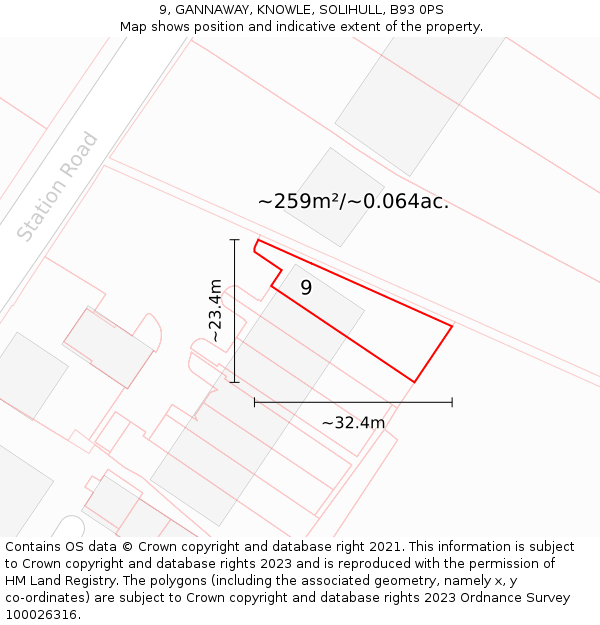 9, GANNAWAY, KNOWLE, SOLIHULL, B93 0PS: Plot and title map