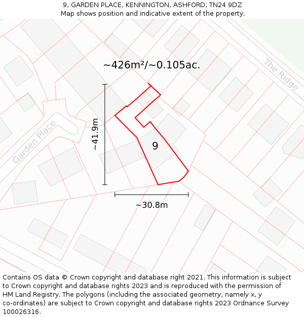 9, GARDEN PLACE, KENNINGTON, ASHFORD, TN24 9DZ: Plot and title map
