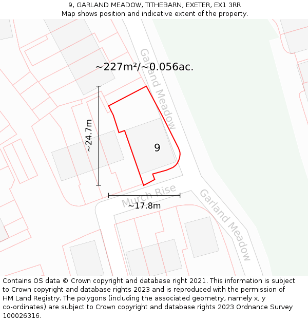 9, GARLAND MEADOW, TITHEBARN, EXETER, EX1 3RR: Plot and title map