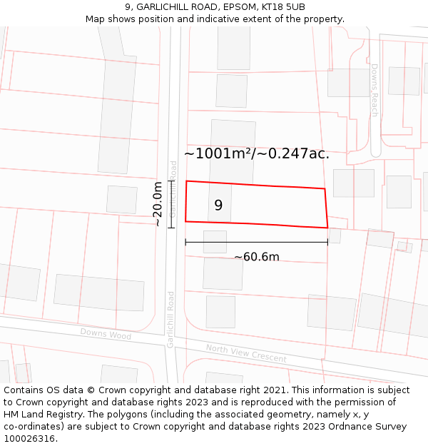 9, GARLICHILL ROAD, EPSOM, KT18 5UB: Plot and title map