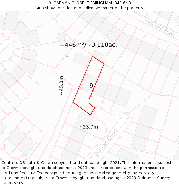 9, GARMAN CLOSE, BIRMINGHAM, B43 6NB: Plot and title map