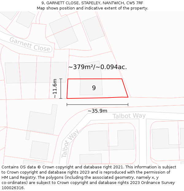 9, GARNETT CLOSE, STAPELEY, NANTWICH, CW5 7RF: Plot and title map