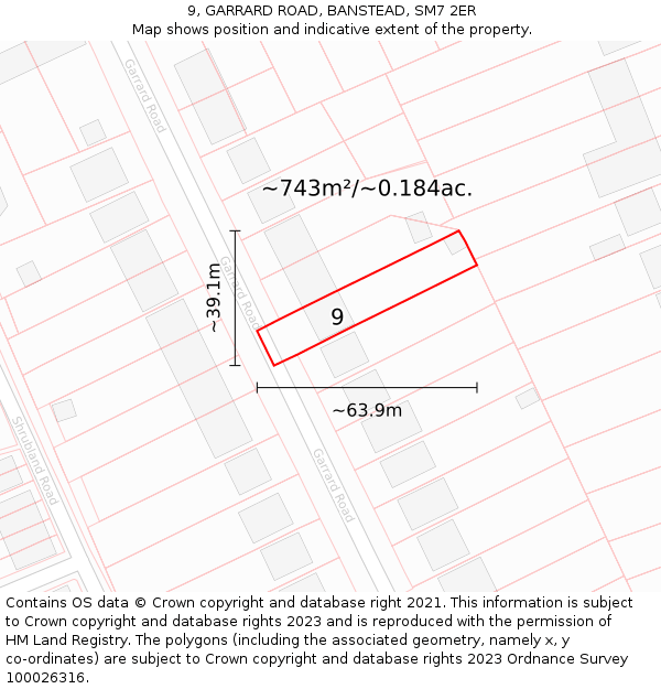 9, GARRARD ROAD, BANSTEAD, SM7 2ER: Plot and title map