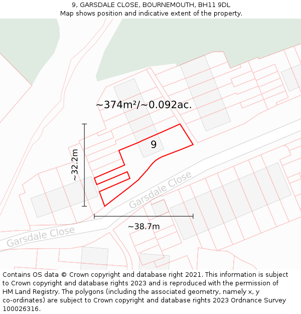9, GARSDALE CLOSE, BOURNEMOUTH, BH11 9DL: Plot and title map