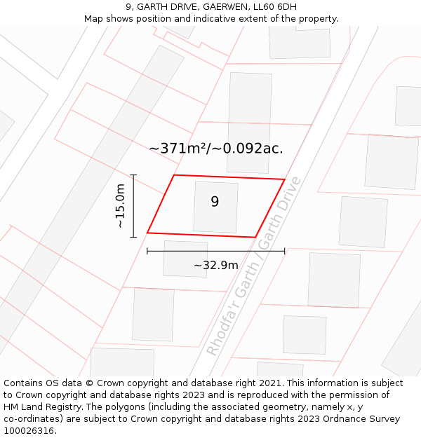 9, GARTH DRIVE, GAERWEN, LL60 6DH: Plot and title map