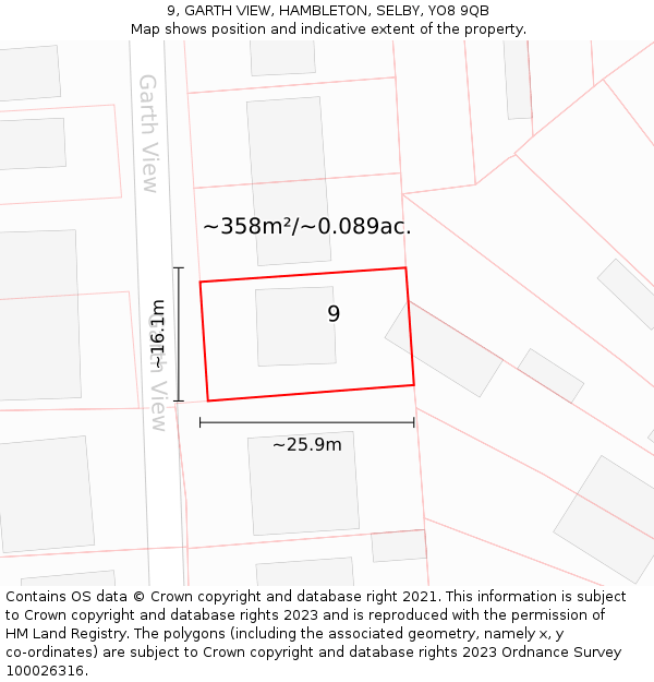 9, GARTH VIEW, HAMBLETON, SELBY, YO8 9QB: Plot and title map
