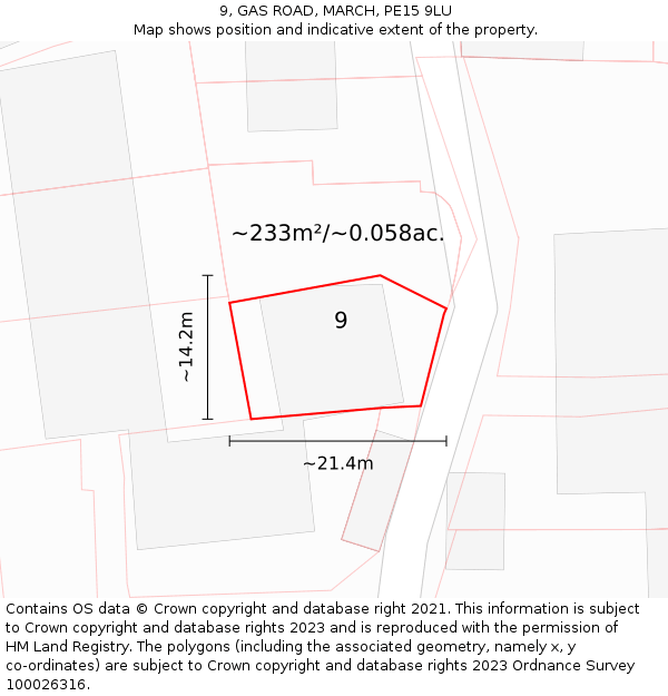 9, GAS ROAD, MARCH, PE15 9LU: Plot and title map