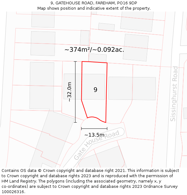 9, GATEHOUSE ROAD, FAREHAM, PO16 9DP: Plot and title map