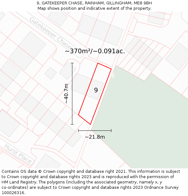 9, GATEKEEPER CHASE, RAINHAM, GILLINGHAM, ME8 9BH: Plot and title map