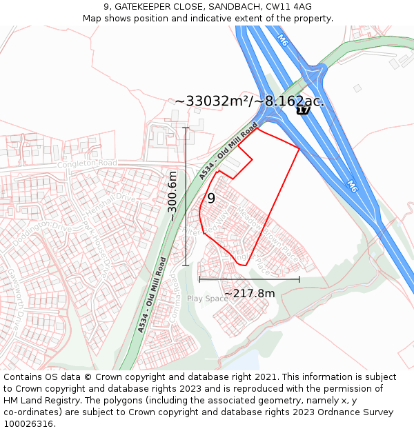 9, GATEKEEPER CLOSE, SANDBACH, CW11 4AG: Plot and title map