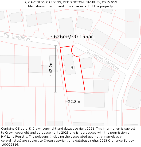 9, GAVESTON GARDENS, DEDDINGTON, BANBURY, OX15 0NX: Plot and title map