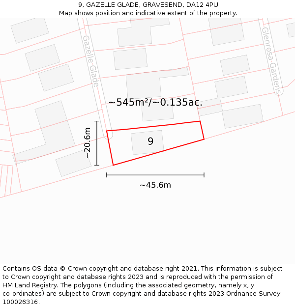 9, GAZELLE GLADE, GRAVESEND, DA12 4PU: Plot and title map