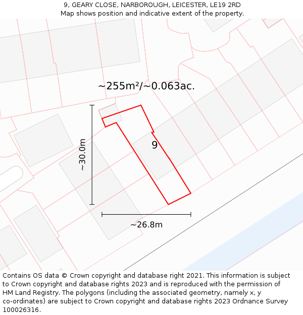 9, GEARY CLOSE, NARBOROUGH, LEICESTER, LE19 2RD: Plot and title map